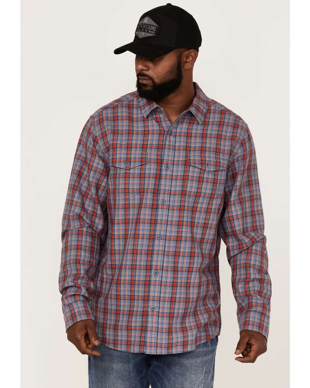 Image #1 - Brothers and Sons Men's Plaid Print Long Sleeve Button Down Western Shirt, Indigo, hi-res