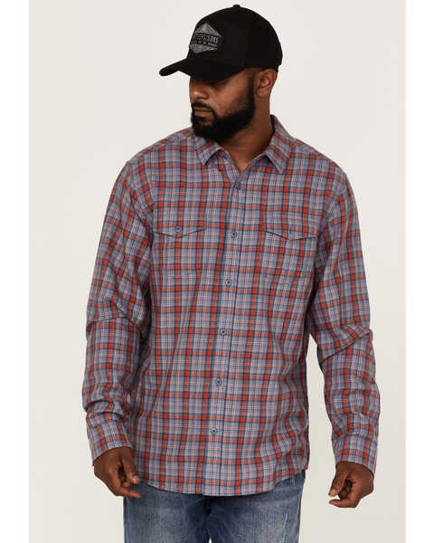 Brothers & Sons Men's Plaid Print Long Sleeve Button Down Western Shirt , Indigo, hi-res