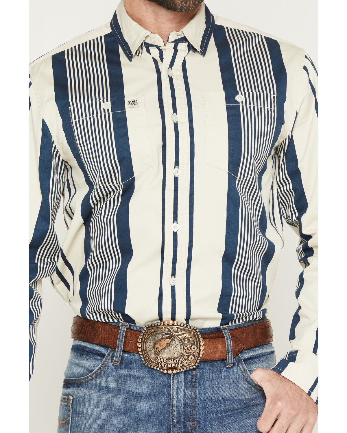 Image #3 - Kimes Ranch Men's Reddy Stripe Print Long Sleeve Button-Down Western Shirt, Blue, hi-res