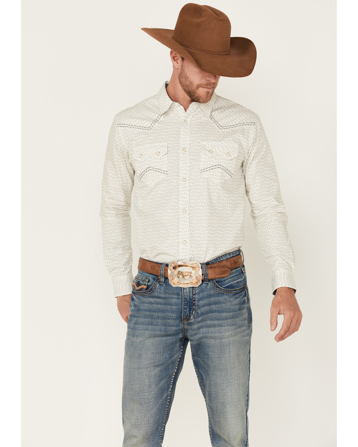 Image #2 - Cody James Men's Crackle Southwestern Geo Print Long Sleeve Snap Western Shirt, White, hi-res