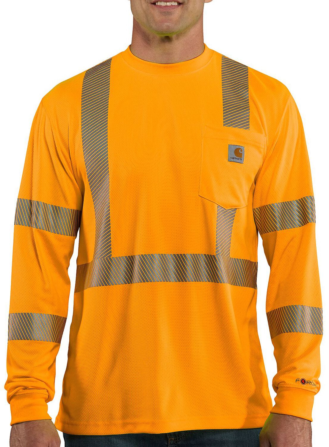 Image #1 - Carhartt Force High-Visibilty Class 3 Long Sleeve T-Shirt - Big & Tall, Orange, hi-res