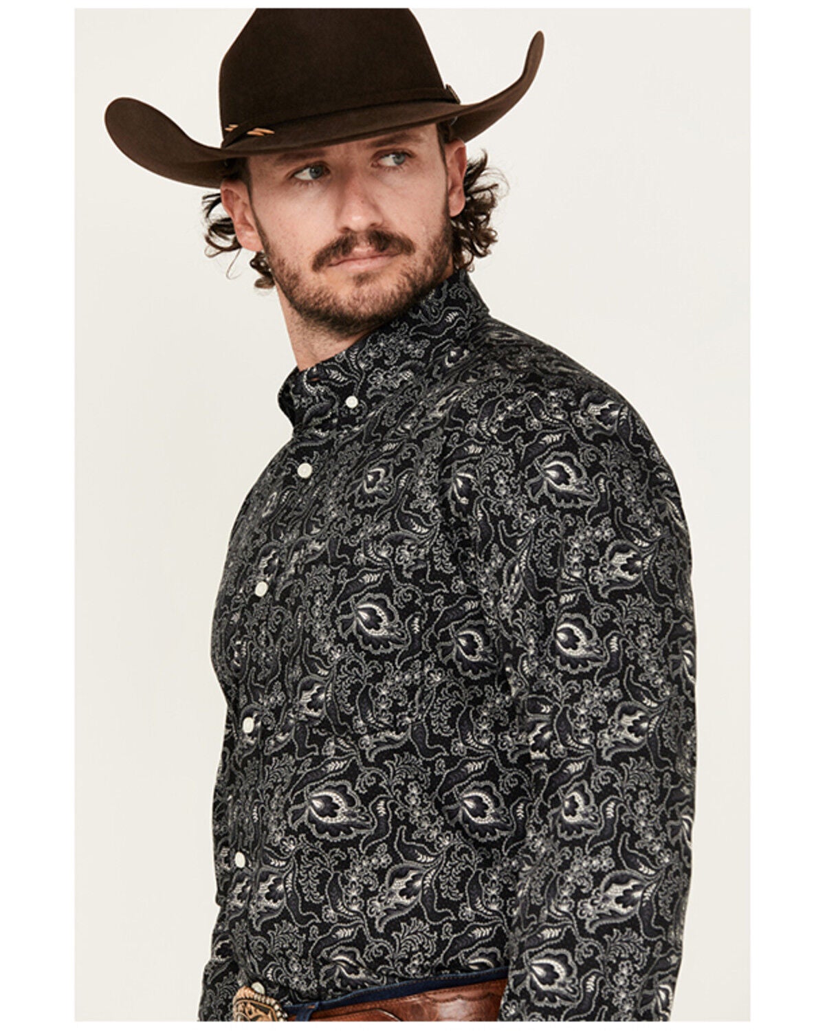 Image #2 - Cody James Men's Parker Paisley Print Long Sleeve Button-Down Stretch Western Shirt - Big, Black, hi-res