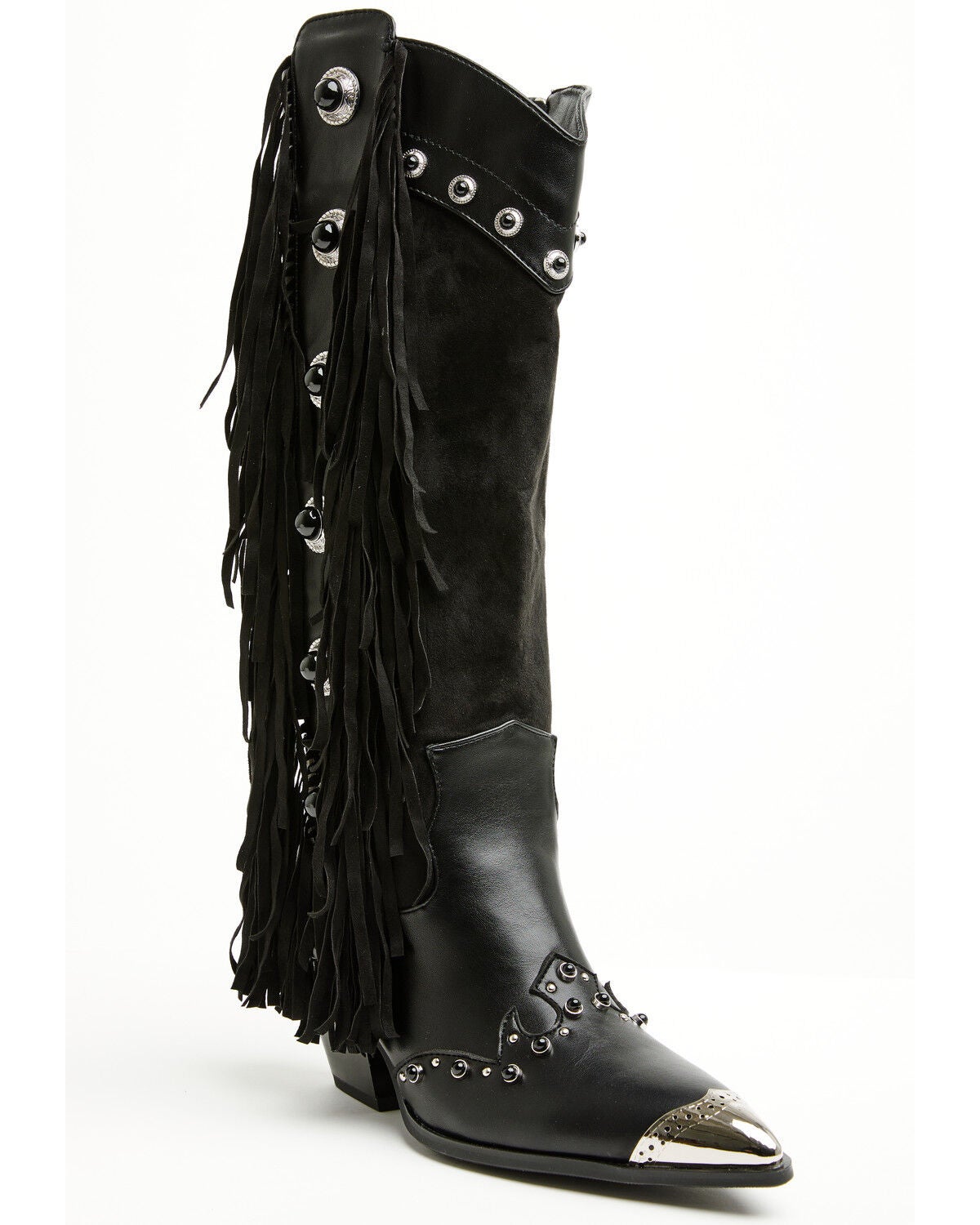 Image #1 - Azalea Wang Women's Pelagius Tall Fringe Western Boots - Round Toe, Black, hi-res