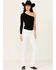 Image #3 - Grace In LA Women's Fleur De Lis Pocket Mid Rise Bootcut Stretch Denim Jeans , White, hi-res