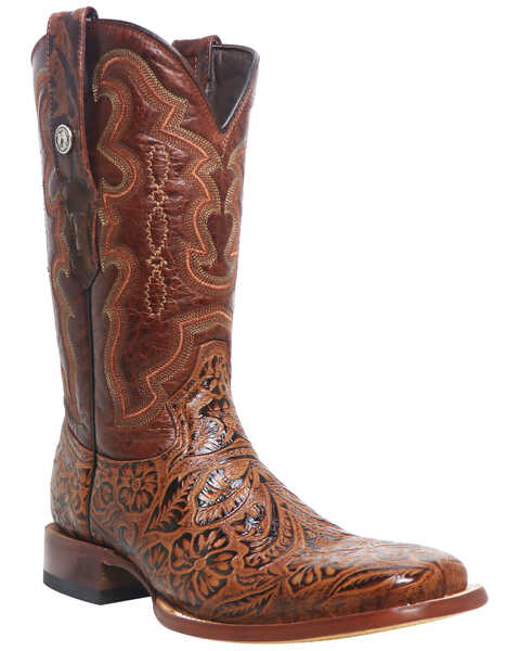 Tanner Mark Men's Tooled Print Western Boots - Square Toe, Brown, hi-res