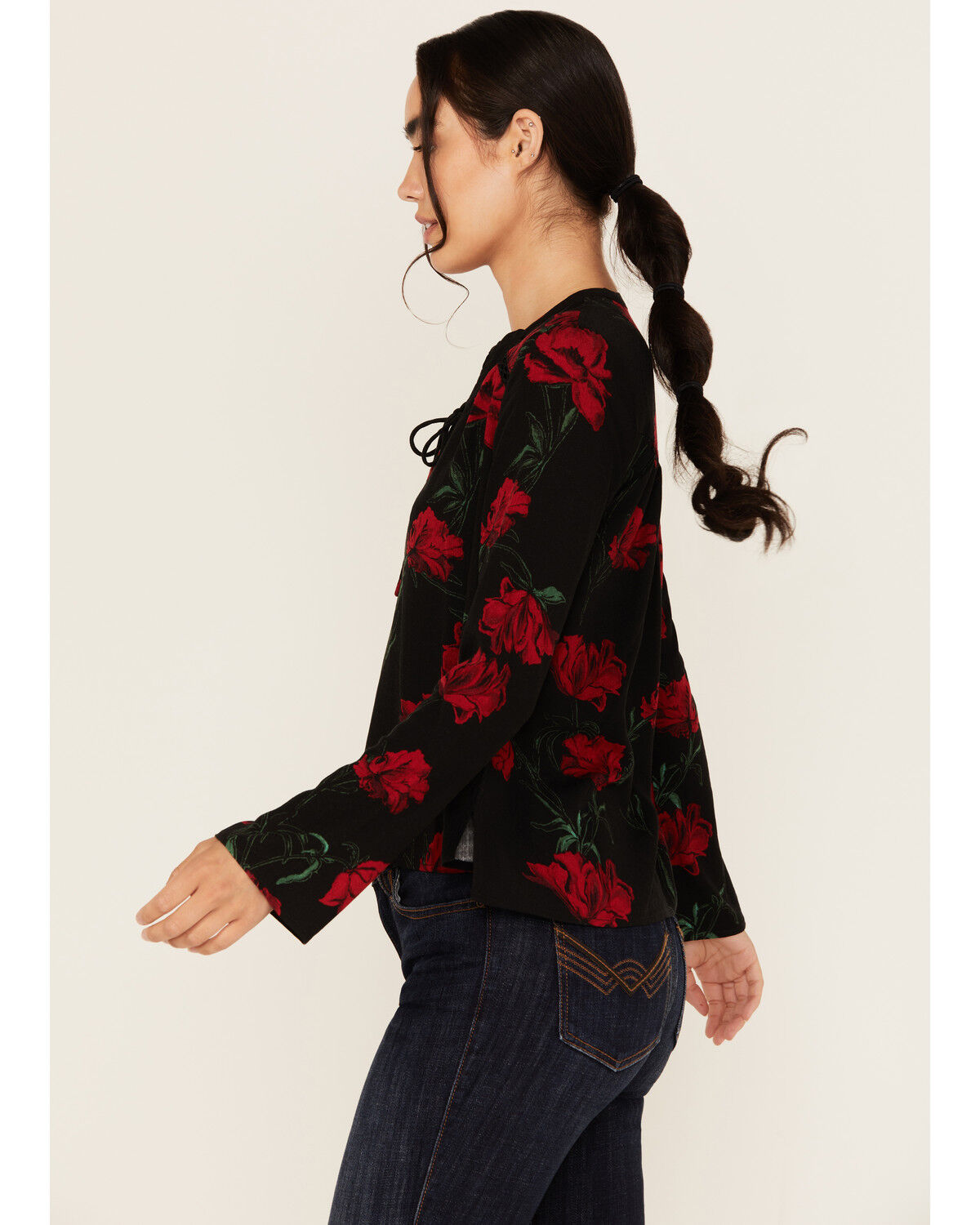 Image #2 - Idyllwind Women's Libbel Rose Print Long Sleeve Top, Black, hi-res