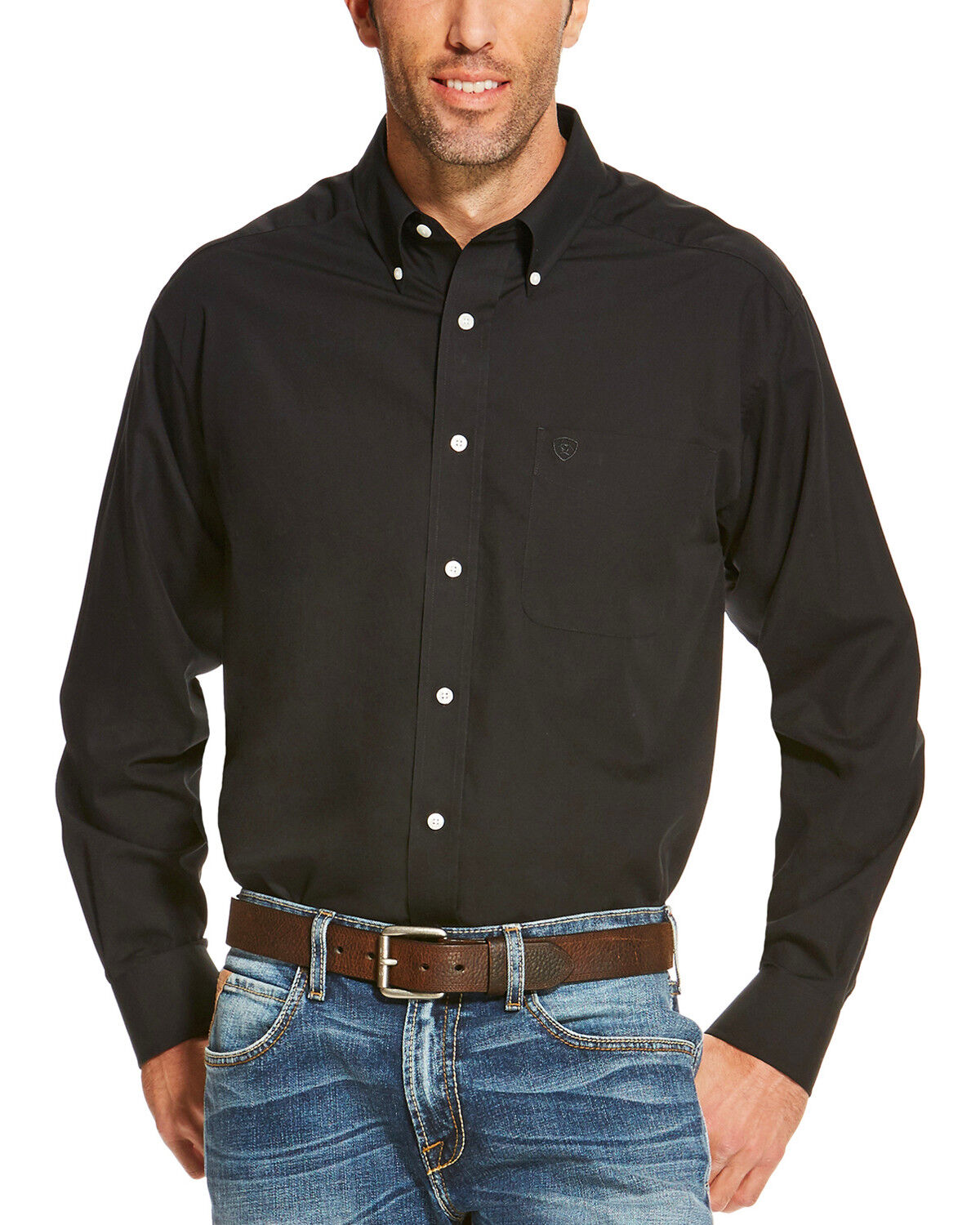 Image #1 - Ariat Men's Wrinkle Free Button Long Sleeve Button-Down Western Shirt, Black, hi-res