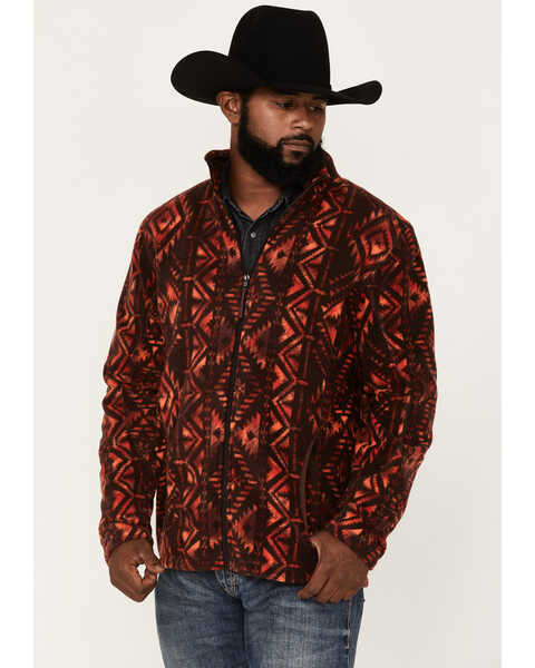 Powder River Outfitters Men's Southwestern Print Full-Zip Fleece Sweatshirt , Maroon, hi-res