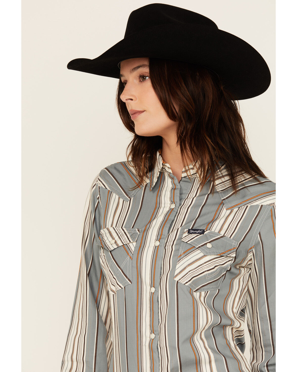 Image #2 - Wrangler Retro Women's Striped Long Sleeve Snap Western Shirt, Blue, hi-res