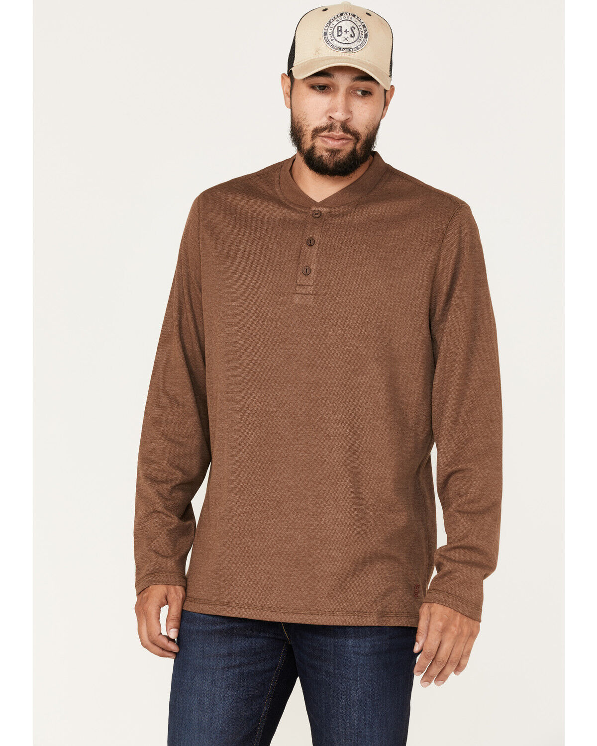 Image #1 - Brothers and Sons Men's Henley Thermal T-Shirt, Brown, hi-res