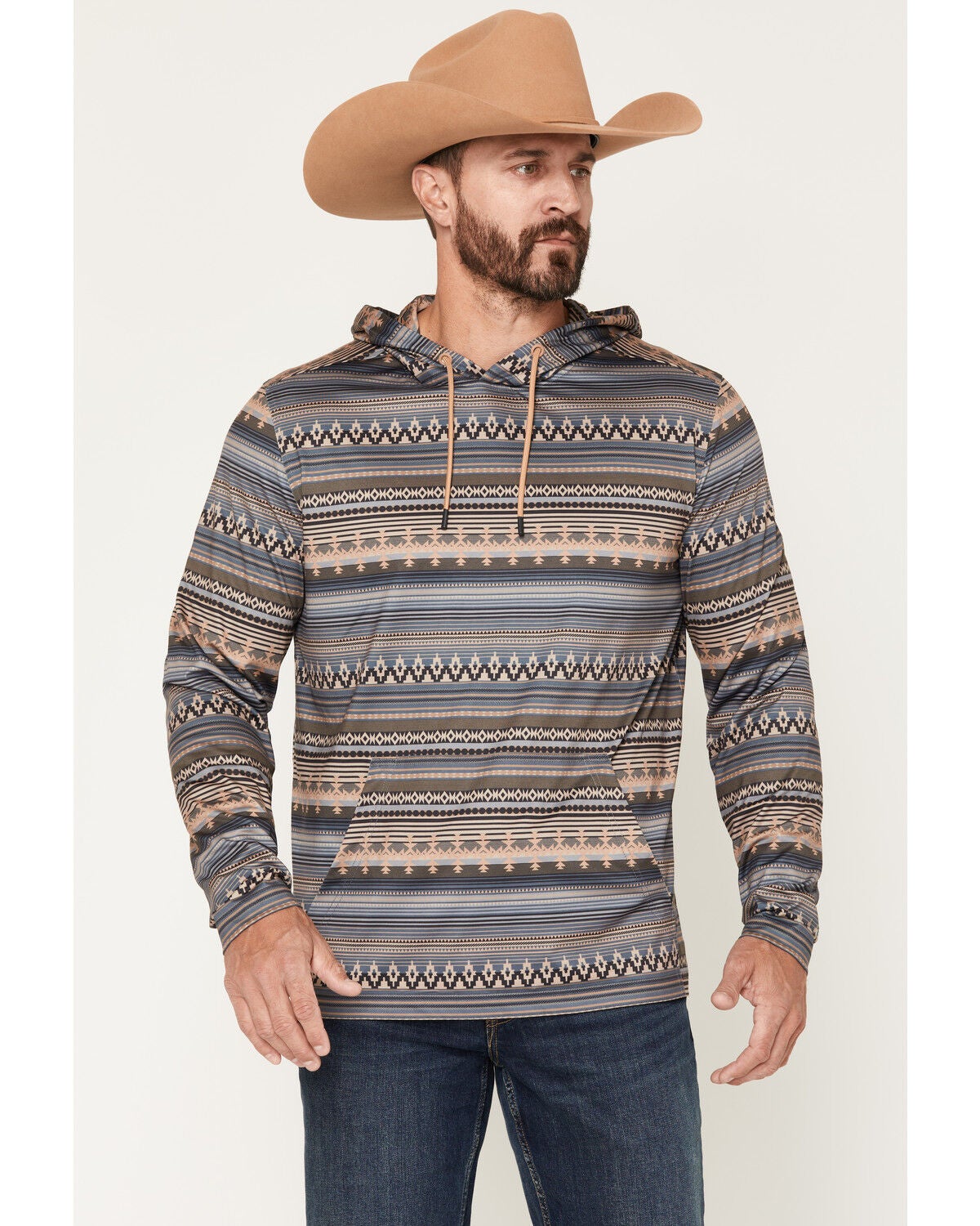 Image #1 - RANK 45&reg; Men's Stone Mesa Southwestern Print Tech Hooded Long Sleeve Shirt, Grey, hi-res