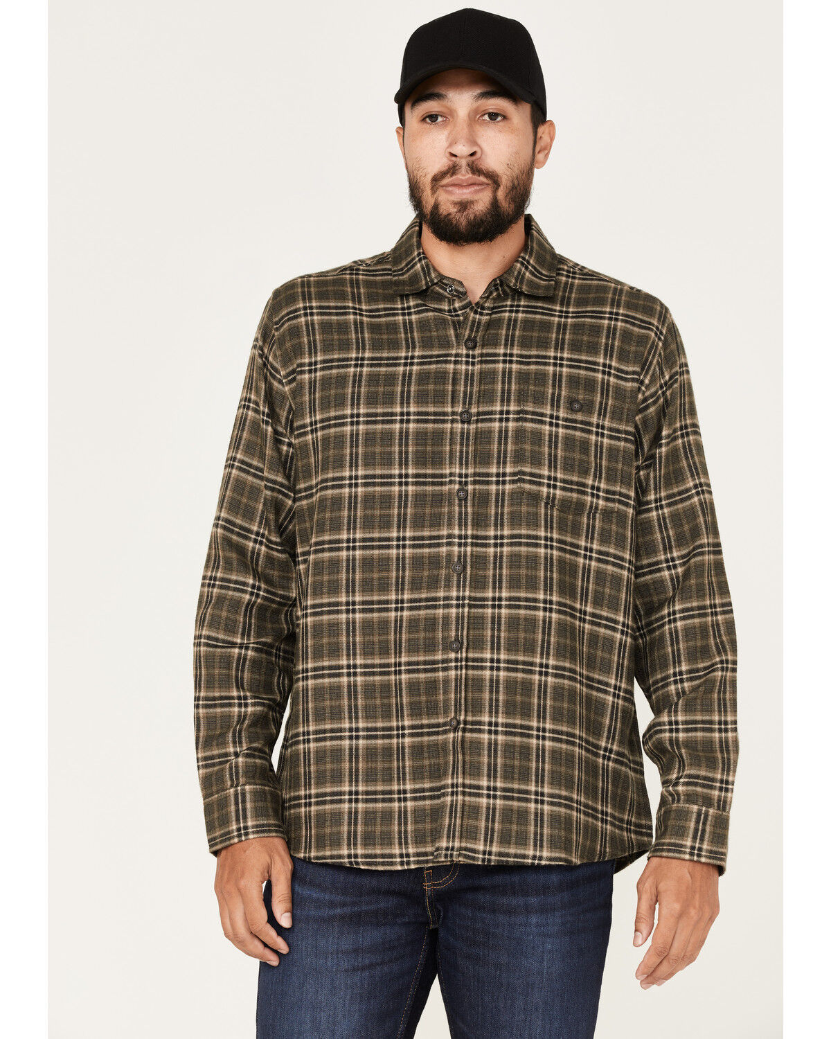 Image #1 - North River Men's Performance Plaid Print Long Sleeve Button Down Shirt, Black, hi-res