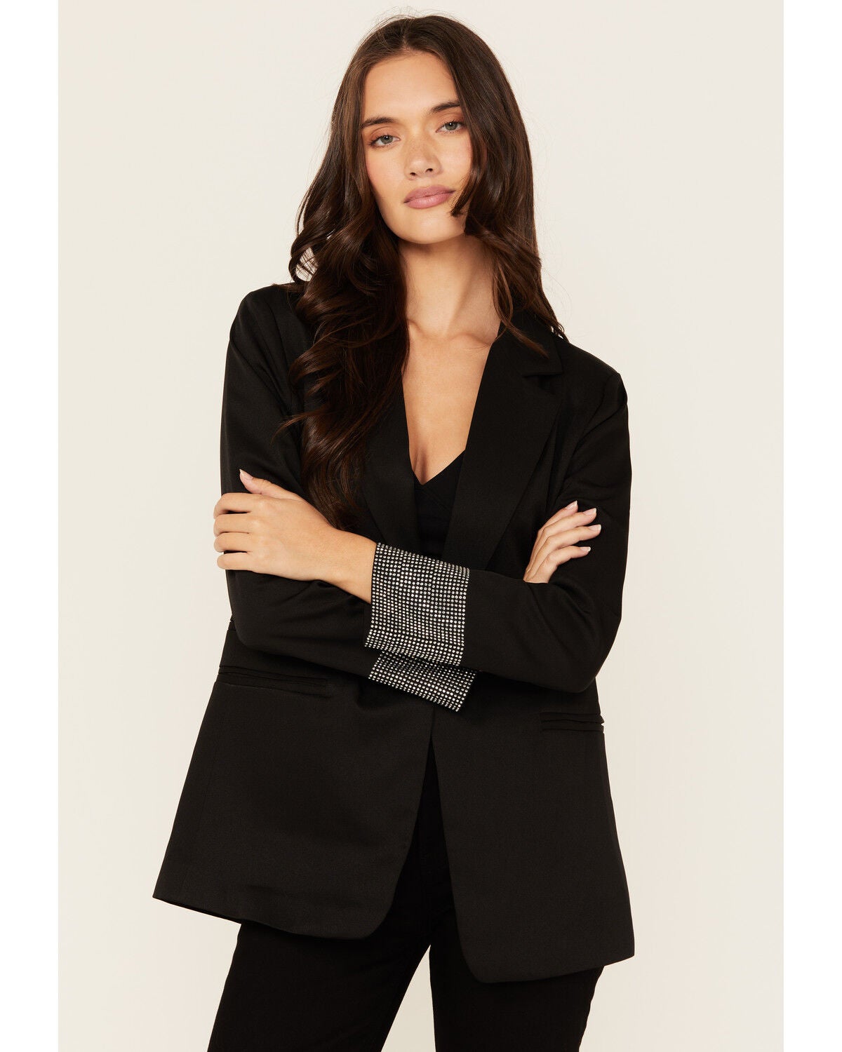 Revel Women's Rhinestone Cuff Blazer, Black, hi-res