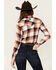 Image #4 - Hooey Women's Plaid Print Long Sleeve Pearl Snap Flannel Shirt , Orange, hi-res