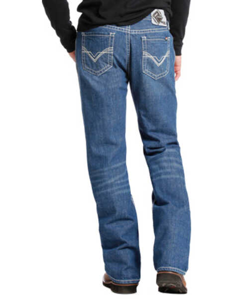 Rock & Roll Denim Men's Flame Resistant Medium Wash Double Barrel Relaxed Fit Bootcut Jeans, Indigo, hi-res