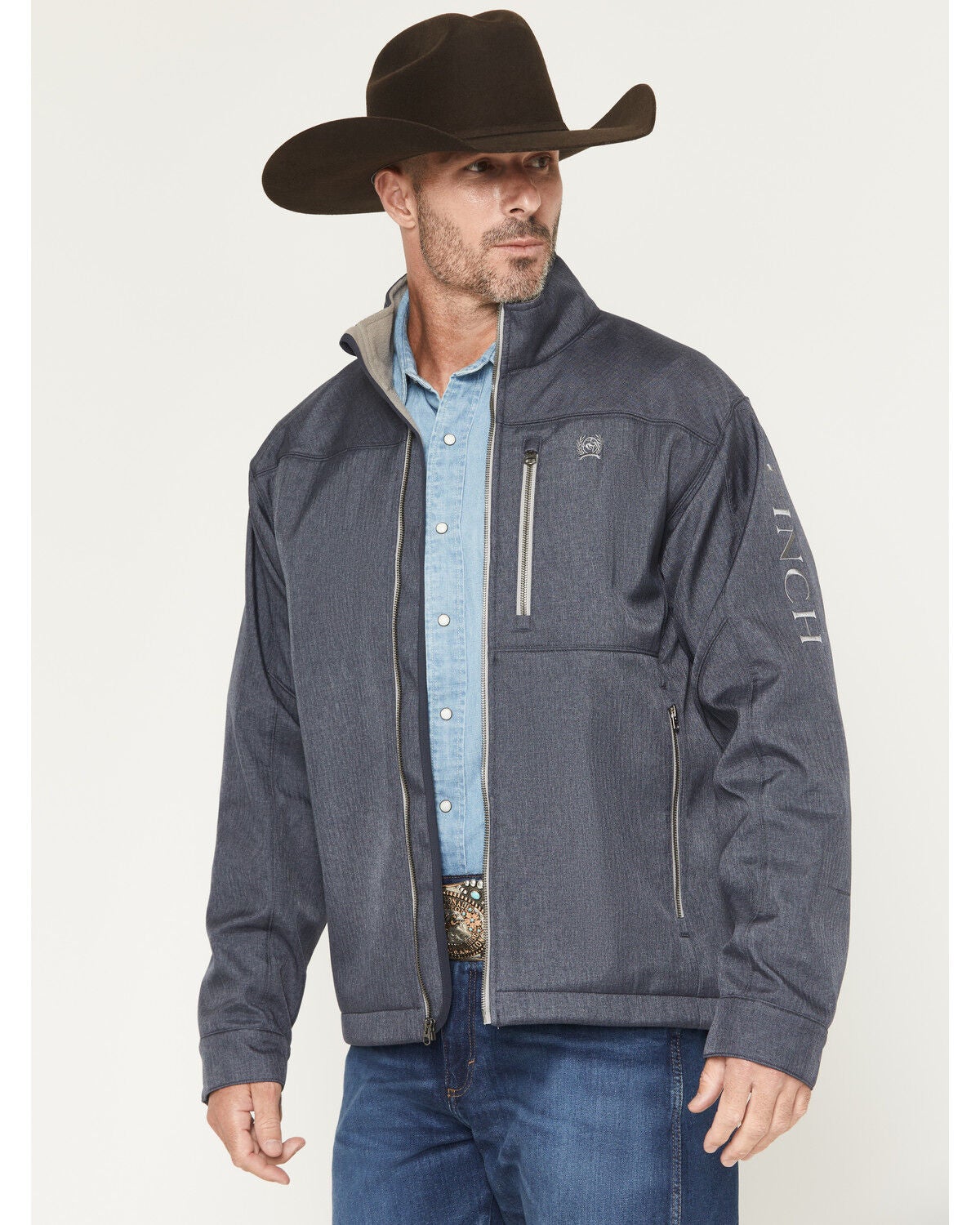 Image #2 - Cinch Men's Bonded Concealed Carry Softshell Jacket, Navy, hi-res
