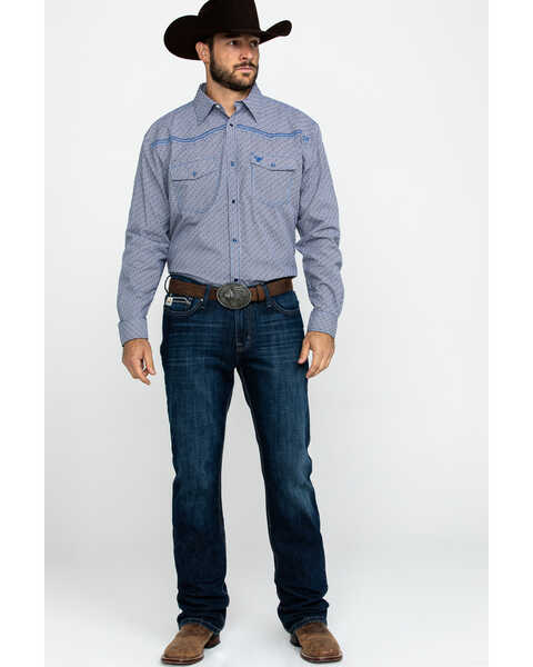Cowboy Hardware Men's Dobby Print Long Sleeve Western Shirt , Navy, hi-res