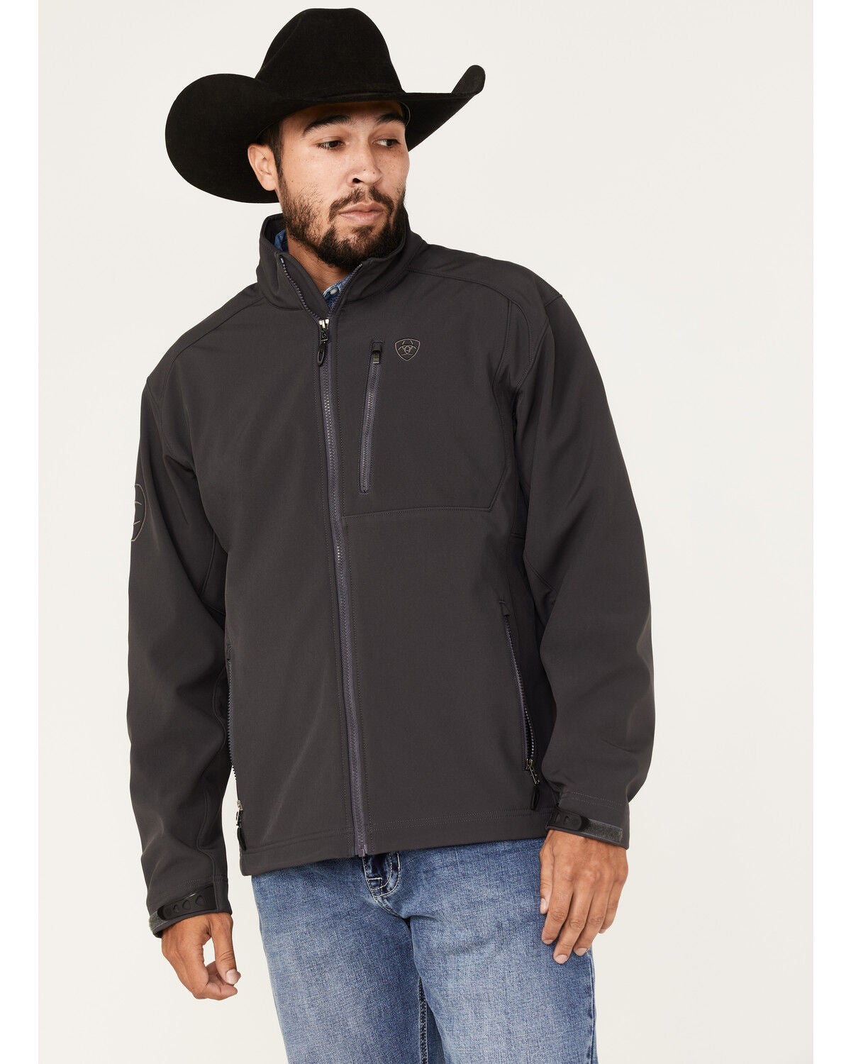Ariat Men's Logo 2.0 Embroidered Zip Softshell Jacket - Big, Dark Grey, hi-res