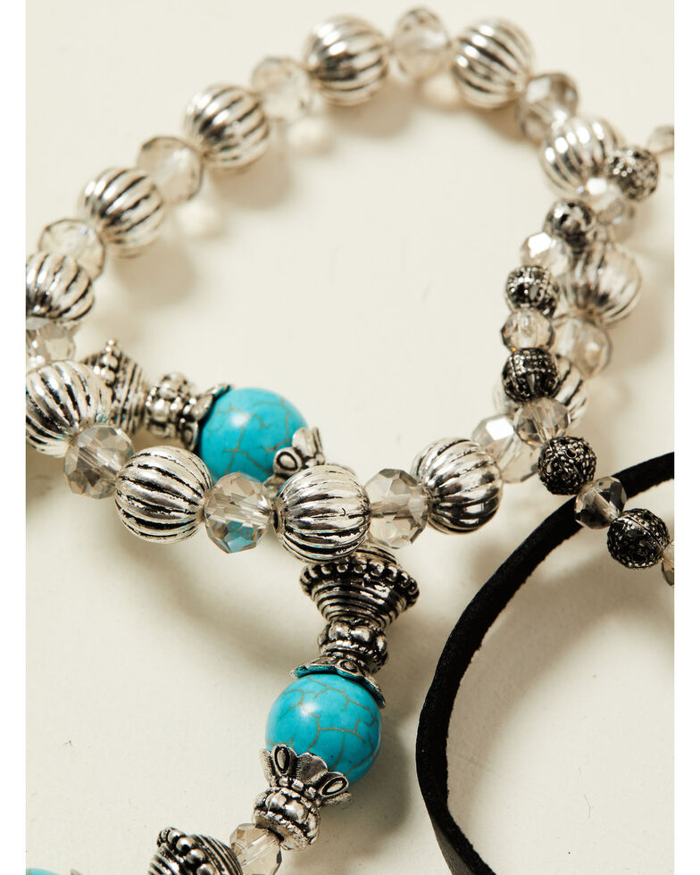 Shyanne Women's Shimmer Concho Mixed Beaded Bracelet Set, Silver, hi-res