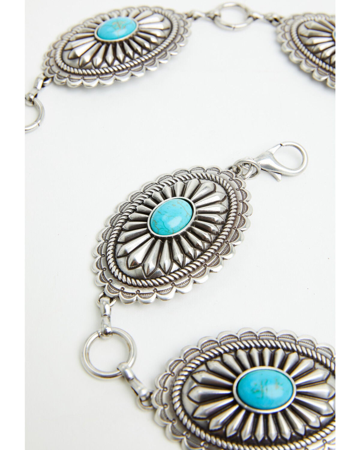 Image #3 - Ariat Women's Oval Turquoise Concho Chain Belt, Silver, hi-res