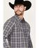 Image #2 - Blue Ranchwear Men's Eastland Plaid Print Long Sleeve Snap Shirt, Charcoal, hi-res