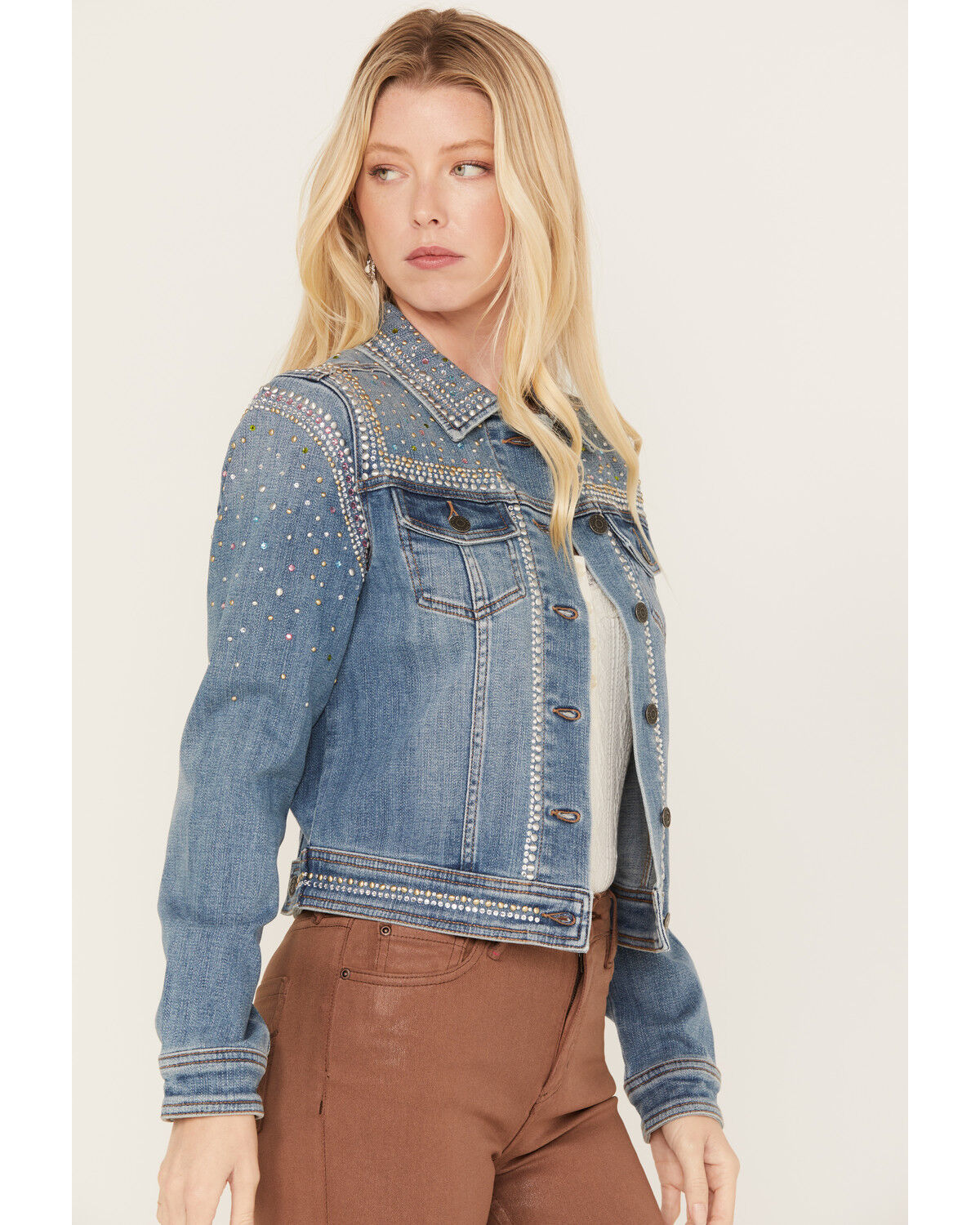 Image #2 - Idyllwind Women's Shiloh Drive Embellished Denim Trucker Jacket, Medium Wash, hi-res