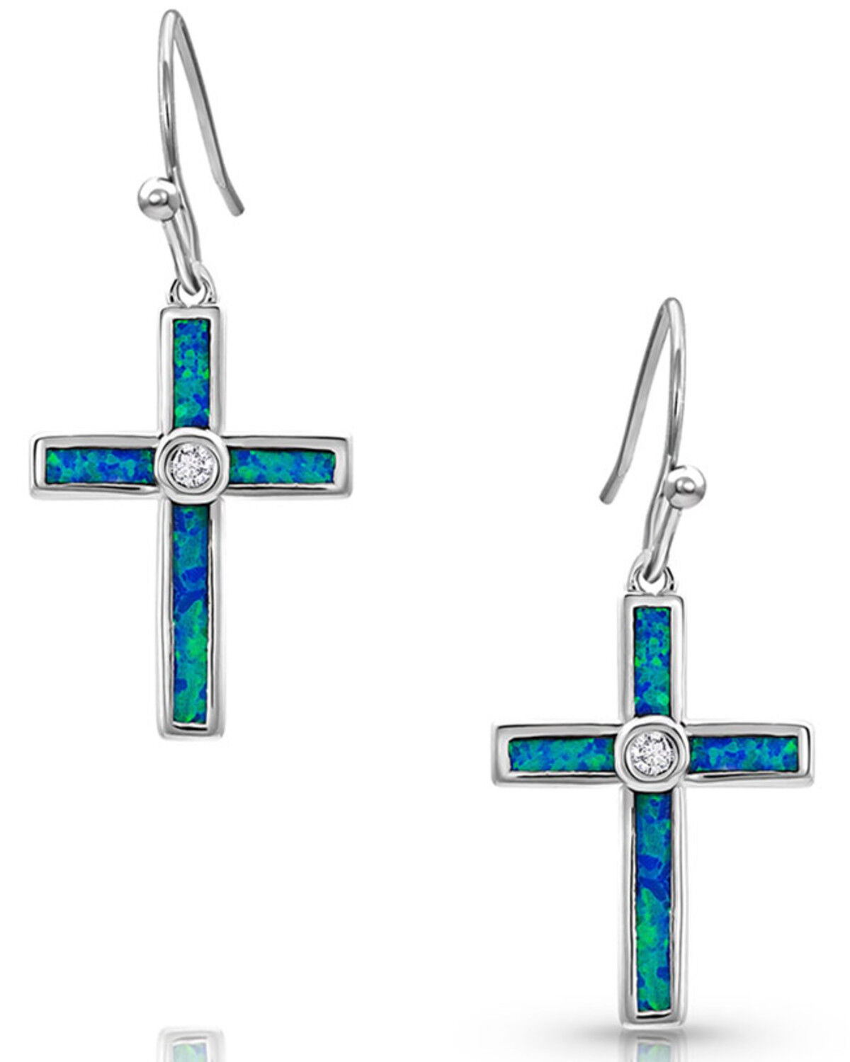 Image #1 - Montana Silversmiths Women's River Of Lights Opal Cross Earrings, Silver, hi-res