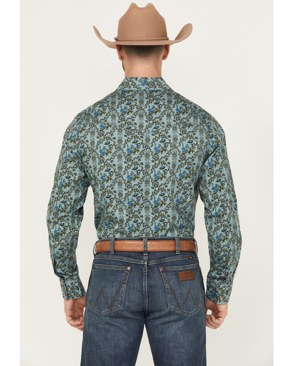 Image #4 - Wrangler Retro Men's Floral Print Long Sleeve Snap Western Shirt, Blue, hi-res