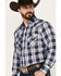 Image #2 - Ely Walker Men's Plaid Print Long Sleeve Pearl Snap Western Shirt, Navy, hi-res