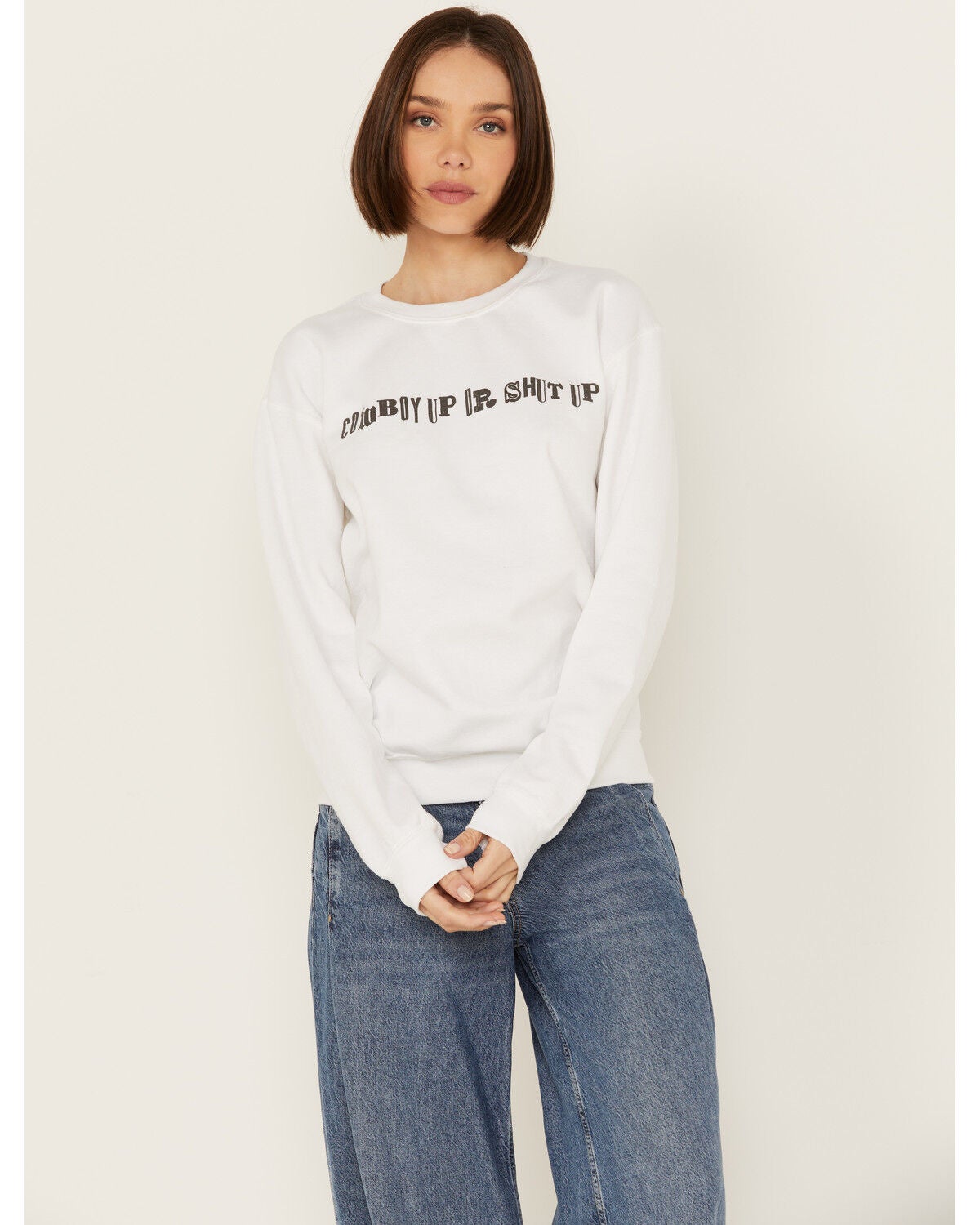 Gina Tees Women's Cowboy Up or Shut Up Sweatshirt, White, hi-res