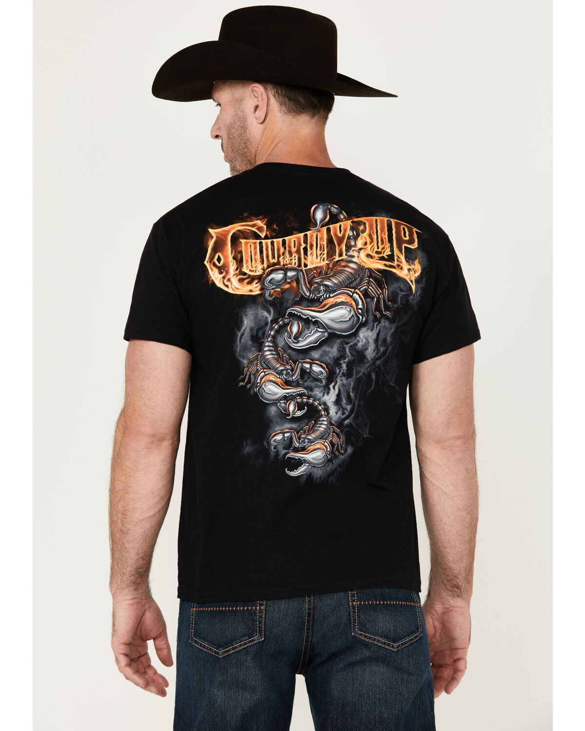 Image #1 - Cowboy Up Men's Triple Scorpion Short Sleeve Graphic T-Shirt, Black, hi-res