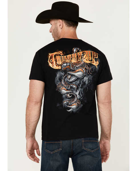 Cowboy Up Men's Triple Scorpion Short Sleeve Graphic T-Shirt , Black, hi-res