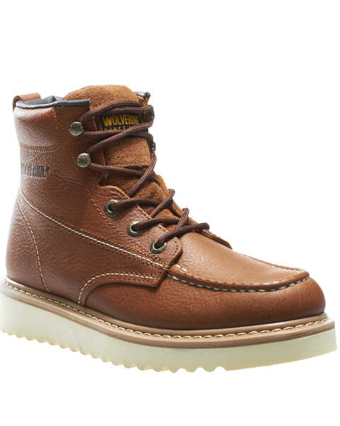 Image #1 - Wolverine Men's 6" Lace-Up Wedge Work Boots - Round Toe, Brown, hi-res
