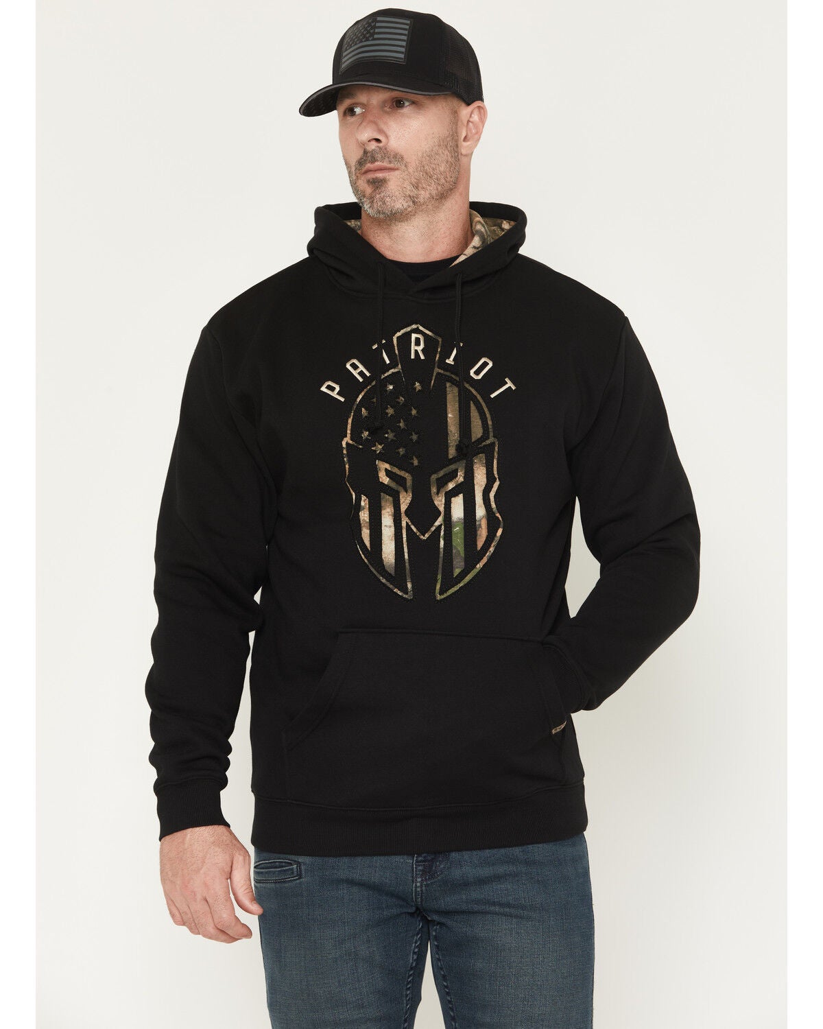 Buckwear Men's Camo Spartan Patriot Hooded Sweatshirt, Black, hi-res