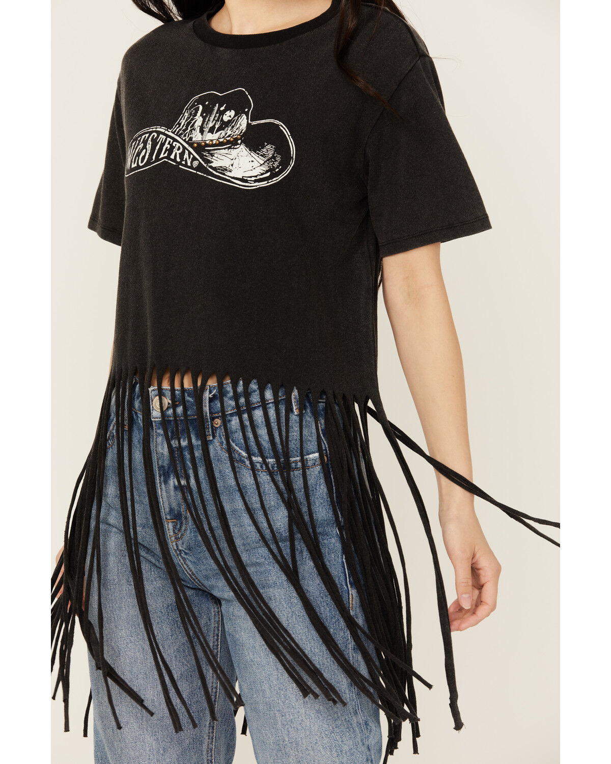 Image #3 - Rock & Roll Denim Women's Hat Short Sleeve Fringe Graphic Tee, Black, hi-res