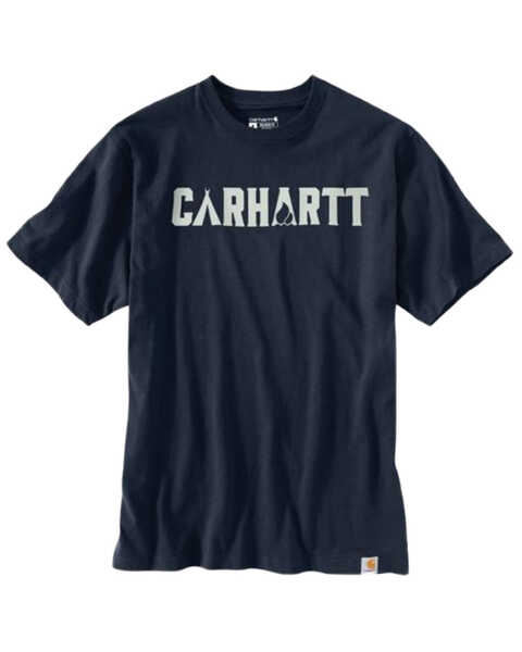 Carhartt Men's Camp Navy Graphic Heavyweight Short Sleeve Work T-Shirt , Navy, hi-res