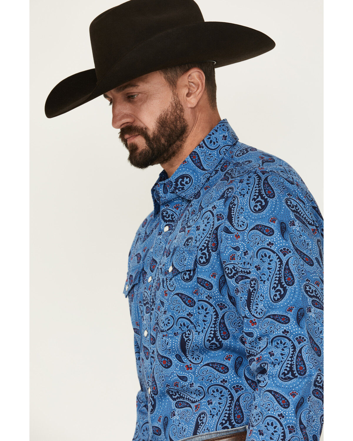 Image #2 - Wrangler Retro Men's Paisley Print Long Sleeve Snap Western Shirt - Tall, Navy, hi-res