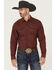 Image #1 - Kimes Ranch Men's Blackout Long Sleeve Snap Performance Shirt, Burgundy, hi-res