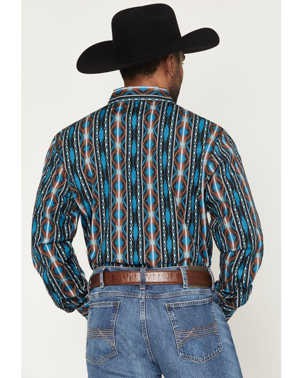 Image #4 - Wrangler Men's Checotah Southwestern Print Long Sleeve Snap Western Shirt, Turquoise, hi-res