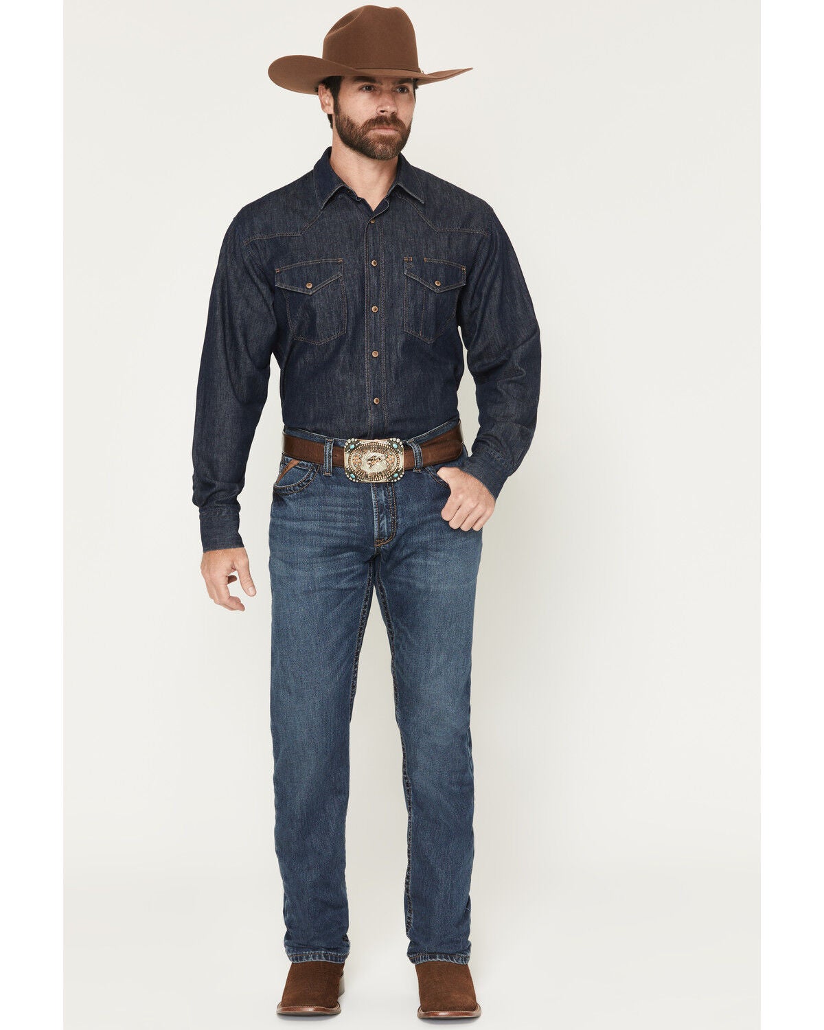 Ariat Men's M4 Newton Norwich Medium Wash Relaxed Straight Rigid Denim Jeans, Medium Wash, hi-res