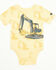 Image #1 - John Deere Infant Boys' Double Duty Digger Short Sleeve Onesie, Yellow, hi-res