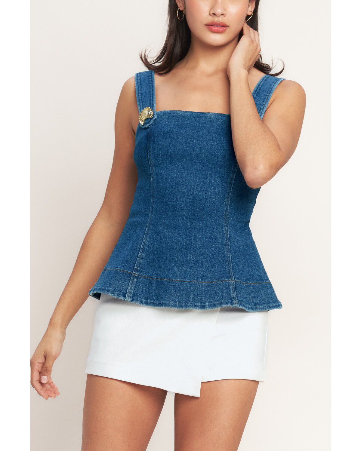 Image #3 - Flying Tomato Women's Sweet Denim Peplum Top, Medium Wash, hi-res