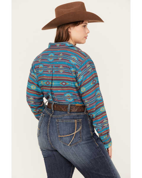 Image #4 - Ariat Women's R.E.A.L. Southwestern Print Billie Rae Long Sleeve Button Down Western Shirt - Plus, Teal, hi-res