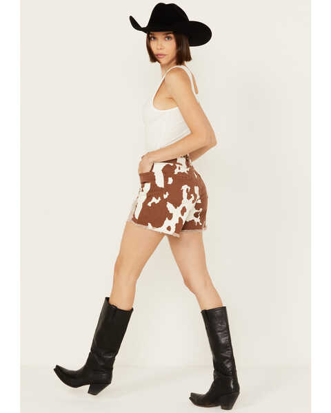 Image #3 - Blue B Women's High Rise Cow Print Belted Shorts , Brown, hi-res