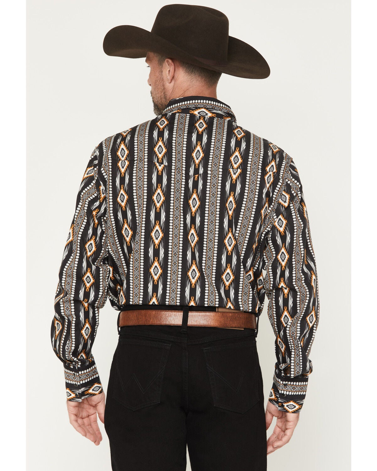 Image #4 - Wrangler Men's Checotah Southwestern Print Long Sleeve Snap Western Shirt, Black, hi-res