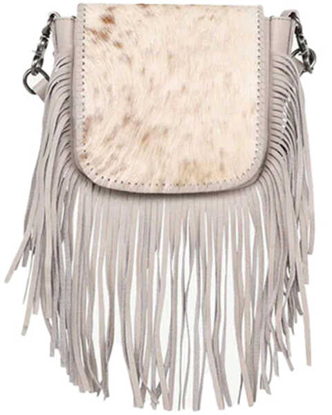 Montana West Women's Hair-On Collection Fringe Crossbody Bag, Beige, hi-res