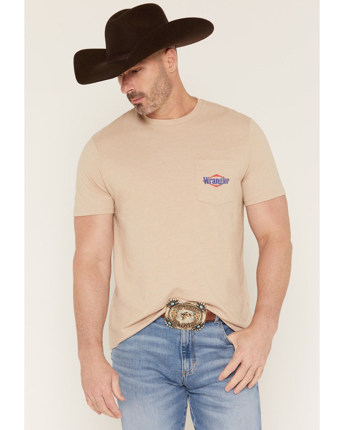 Image #2 - Wrangler Men's Logo Short Sleeve Graphic T-Shirt, Sand, hi-res