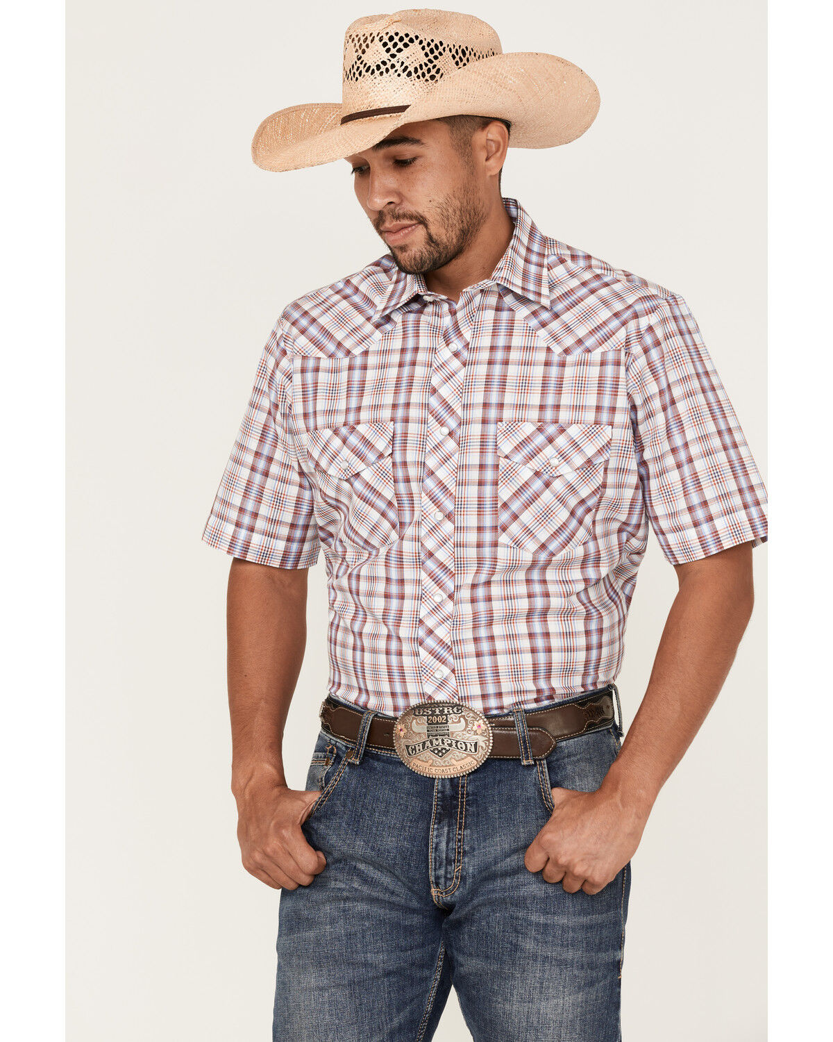 Image #1 - Roper Men's Classic Plaid Short Sleeve Pearl Snap Western Shirt, , hi-res