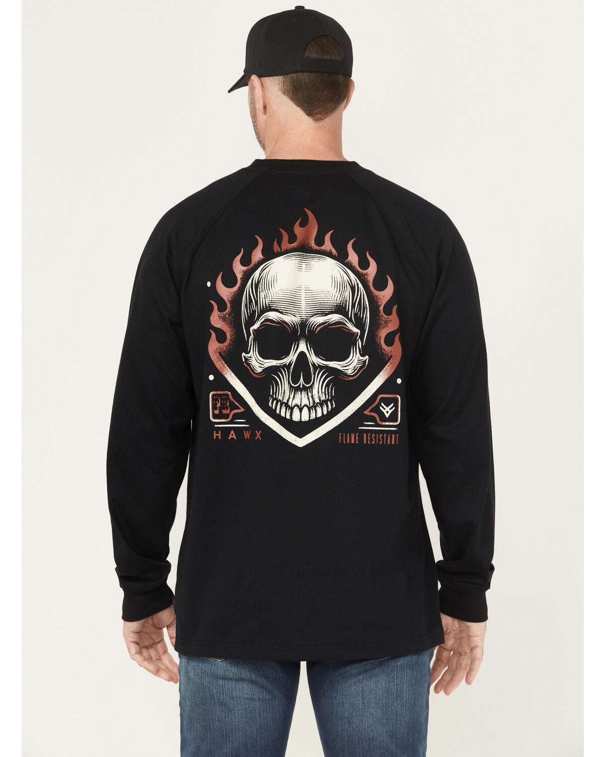 Hawx Men's FR Flaming Skull Long Sleeve Graphic Work T-Shirt, Black, hi-res