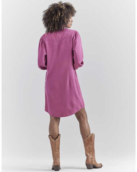 Image #4 - Wrangler® X Barbie™ Women's Dreamy Denim Western Shirt Dress, Pink, hi-res